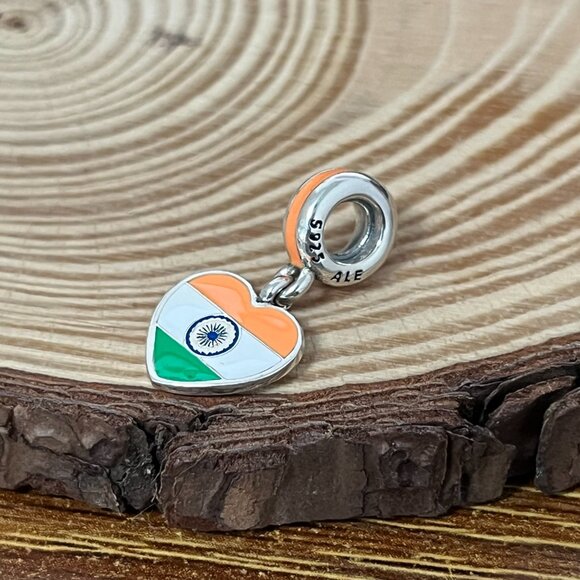 Pandora India Flag Heart Dangle Charm - Picture 3 of 4